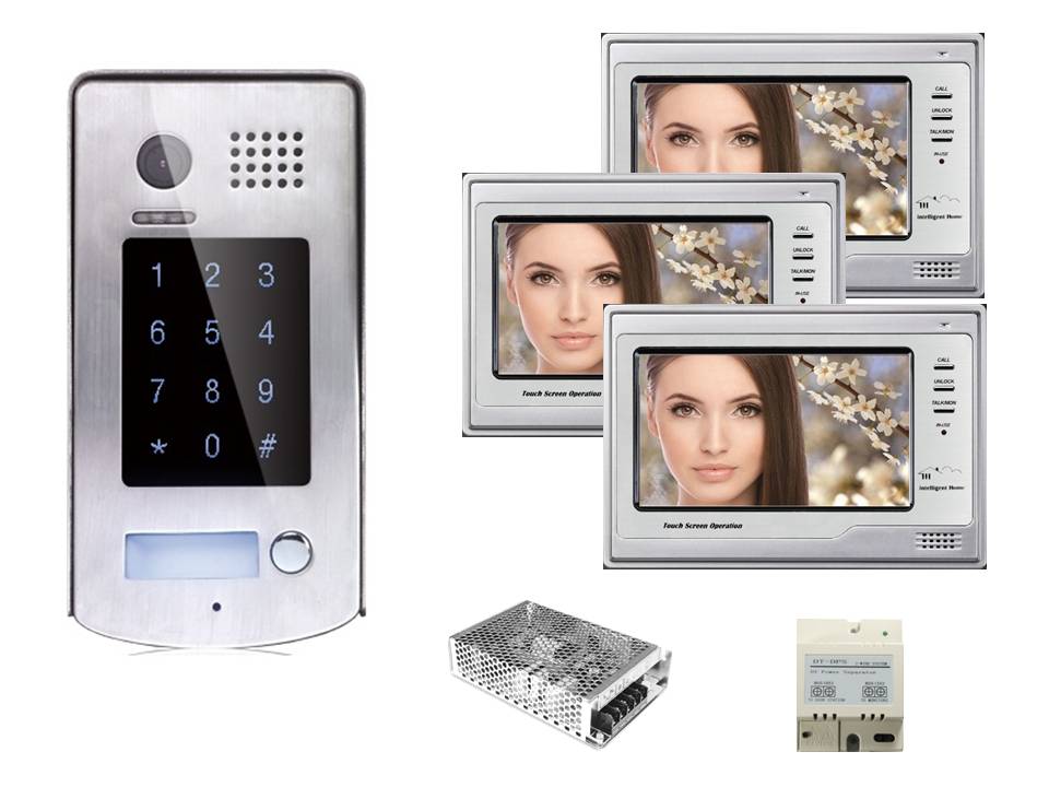 VIDEO KLINGELANLAGE MIT PASS CONTROL TÜRÖFFNER 3x 7"TFT