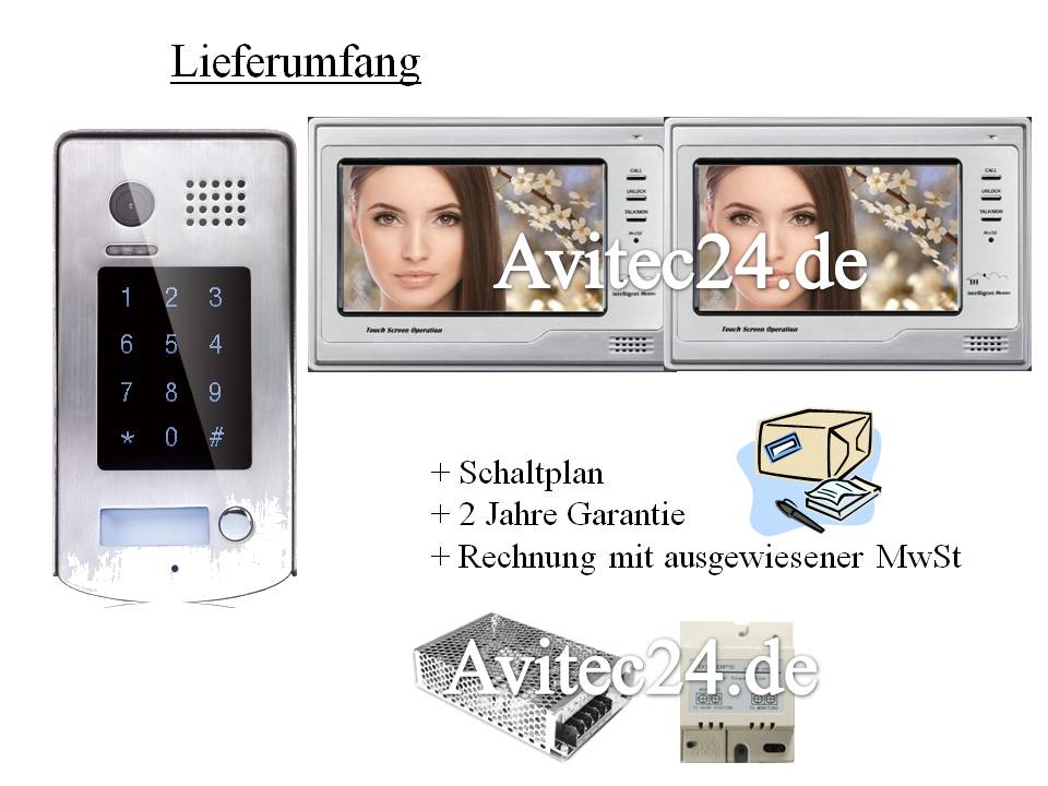 Video Sprechanlage Zutrittskontrolle Zutritt 2Stk. 7 TFT Monitor